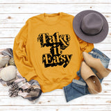 Take It Easy Letter Loose Damen Langarm Sweatshirt Übergröße Damen