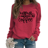 Mama Needs Coffee Cup Letter Pull à manches longues et col rond pour femme