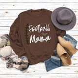 Football Mama Love Leopard Letter Crew Neck Long Sleeve Sweatshirt