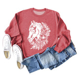Plant Flower Round Neck Autumn and Winter Loose Print Long Sleeve Sweater Girl
