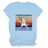 AUNTICORN Unicorn Printed Short Sleeve Top Loose Casual Large Women's T-shirt Bottom