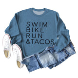 SWIM BIKE RUN TACOS BUCHSTABEN LOCKERES DAMEN SWEATSHIRT