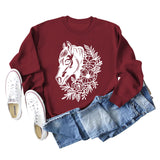 Plant Flower Round Neck Autumn and Winter Loose Print Long Sleeve Sweater Girl