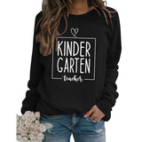 Rundhals-Oberteil, langärmelig, lockeres Sweatshirt mit KINDER GARTEN-Print