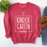 Rundhals-Oberteil, langärmelig, lockeres Sweatshirt mit KINDER GARTEN-Print