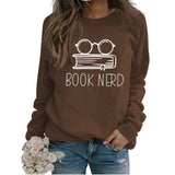 Livre Nerd Lunettes Livre Imprimé Lâche Fond Manches Longues Pull Grande Taille