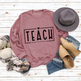 TEACH THEM TO BE KIND Love Letter Round Neck Loose Casual Long Sleeve Sweater