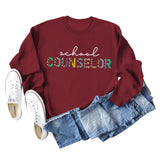 CONSEILLER SCOLAIRE Léopard Lettre Impression Col Rond Lâche Manches Longues Grande Taille Pull Fille