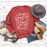 Sweat-shirt ample à manches longues et col rond avec lettres patchwork I'V GOT A Good