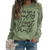 Sweat-shirt ample à manches longues et col rond avec lettres patchwork I'V GOT A Good