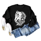 Plant Flower Round Neck Autumn and Winter Loose Print Long Sleeve Sweater Girl