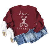 Hair Stylist Scissors Letter Print Bottoming Long Sleeve Round Neck Sweatshirt