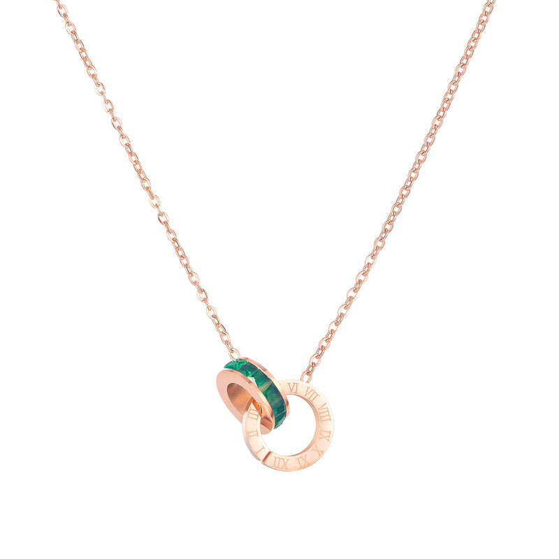 Schlüsselbeinkette im Sweetheart-Stil für Damen, modisch mit Zirkonia, römischen Ziffern, Doppelring