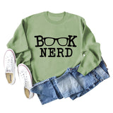 BUCH-NERD-BRILLE LOCKERE PASSFORM RUNDHALS LANGARM-SWEATSHIRT FÜR DAMEN