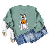 Pull à manches longues et col rond pour fille, motif fantôme, chien, citrouille, Halloween
