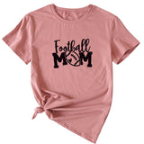 Football Mom Rundhals Damen T-Shirt Lockerer Buchstabe Kurzarm