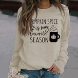PUMPKIN SPICE IS MY LETTER LOVE PUMPKIN Rundhalsausschnitt Langarm-Sweatshirt für Damen in Übergröße