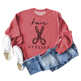 Hair Stylist Scissors Letter Print Bottoming Long Sleeve Round Neck Sweatshirt