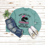 Rundhals-Oberteil, langärmliges, lockeres Sweatshirt mit DON'T MESS-Aufdruck
