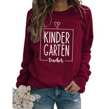 Rundhals-Oberteil, langärmelig, lockeres Sweatshirt mit KINDER GARTEN-Print