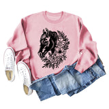 Plant Flower Round Neck Autumn and Winter Loose Print Long Sleeve Sweater Girl