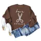 Hair Stylist Scissors Letter Print Bottoming Long Sleeve Round Neck Sweatshirt