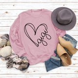 Herbst und Winter Damen Top Buchstabe Gigi Herz Print Langarm Sweatshirt
