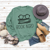 Livre Nerd Lunettes Livre Imprimé Lâche Fond Manches Longues Pull Grande Taille