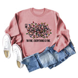 I'M FINE EVERYTHING Letters Round Neck Light Band Long-sleeved Sweater Women