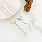 Girl's Heart Bow Necklace with Pearl Pendant Choker Necklace