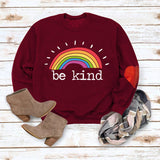 Be Kind – pull ample à manches longues et col rond avec lettres arc-en-ciel, automne et hiver