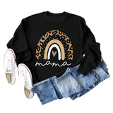 Mama Love Sweat-shirt ample à manches longues et col rond avec imprimé léopard arc-en-ciel