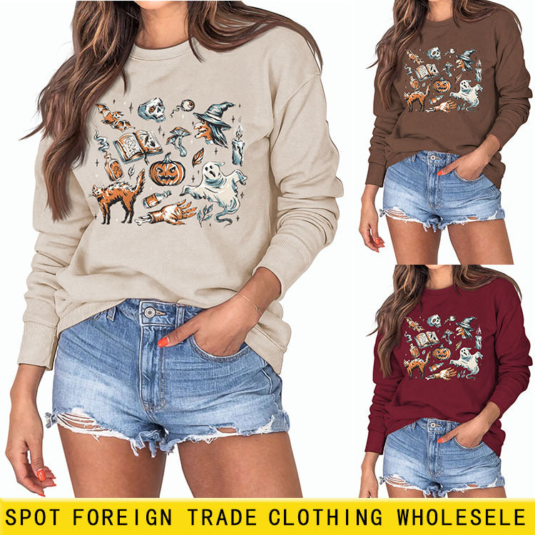 Bas à col rond, imprimé ample, sweat-shirt surdimensionné à manches longues