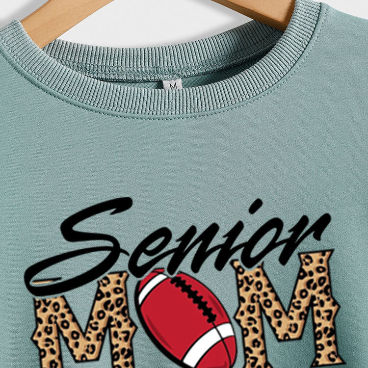 Senior Mom Leopard Print Football Print Long Sleeve Oversize Sweater