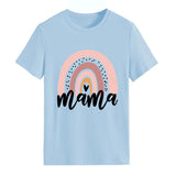 Mama Rainbow Love Letter Rundhalsausschnitt Lockeres Druckmuster Kurzärmeliges T-Shirt