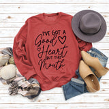 Sweat-shirt ample à manches longues et col rond avec lettres patchwork I'V GOT A Good