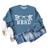 BUCH-NERD-BRILLE LOCKERE PASSFORM RUNDHALS LANGARM-SWEATSHIRT FÜR DAMEN