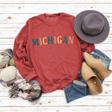MICHIGAN Letter Fashion Women's Sweater Printing Round Neck Long Sleeve