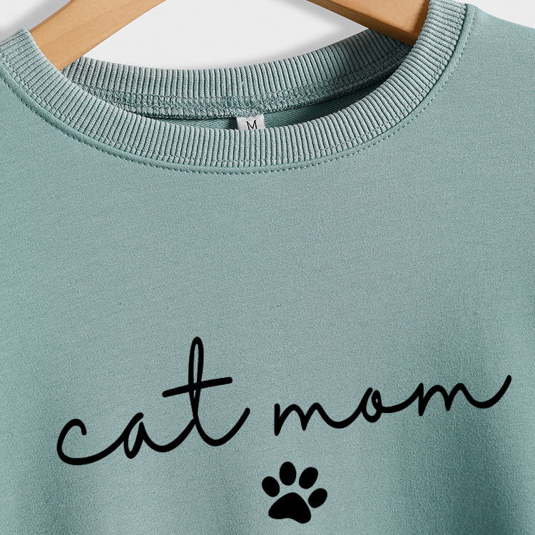 Cat Mom Dog Print Round Neck Loose Letters Fashion Women's Long-sleeved Sweatshirt