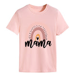 Mama Rainbow Love Letter Rundhalsausschnitt Lockeres Druckmuster Kurzärmeliges T-Shirt