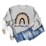 Mama Love Sweat-shirt ample à manches longues et col rond avec imprimé léopard arc-en-ciel