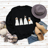 Halloween Ghost Puppy Print Rundhals Herbst Winter Rückenfrei Lose Langarm Damen Sweatshirt