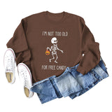 ICH BIN NICHT ZU ALT Buchstaben Totenkopf Kürbis Rundhals Langarm Pullover