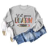 Y'all Gona Learn Today Lettre Chemise à manches longues imprimé léopard Grand pull