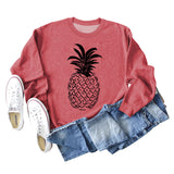 Pineapple Print Round Neck Loose Backing Long Sleeve Casual Large Size Sweater