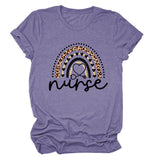 Nurse Love Leopard Regenbogen Buchstabendruck Kurzärmeliges Damen T-Shirt