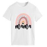 Mama Rainbow Love Letter Rundhalsausschnitt Lockeres Druckmuster Kurzärmeliges T-Shirt