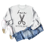 Hair Stylist Scissors Letter Print Bottoming Long Sleeve Round Neck Sweatshirt