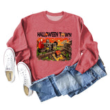 Halloween Town Letter Printed Damen Lockerer neuer Pullover Langarmshirt