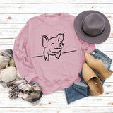 Autumn and Winter Womens Tops Cute Pig Print Casual Round Neck Sweater